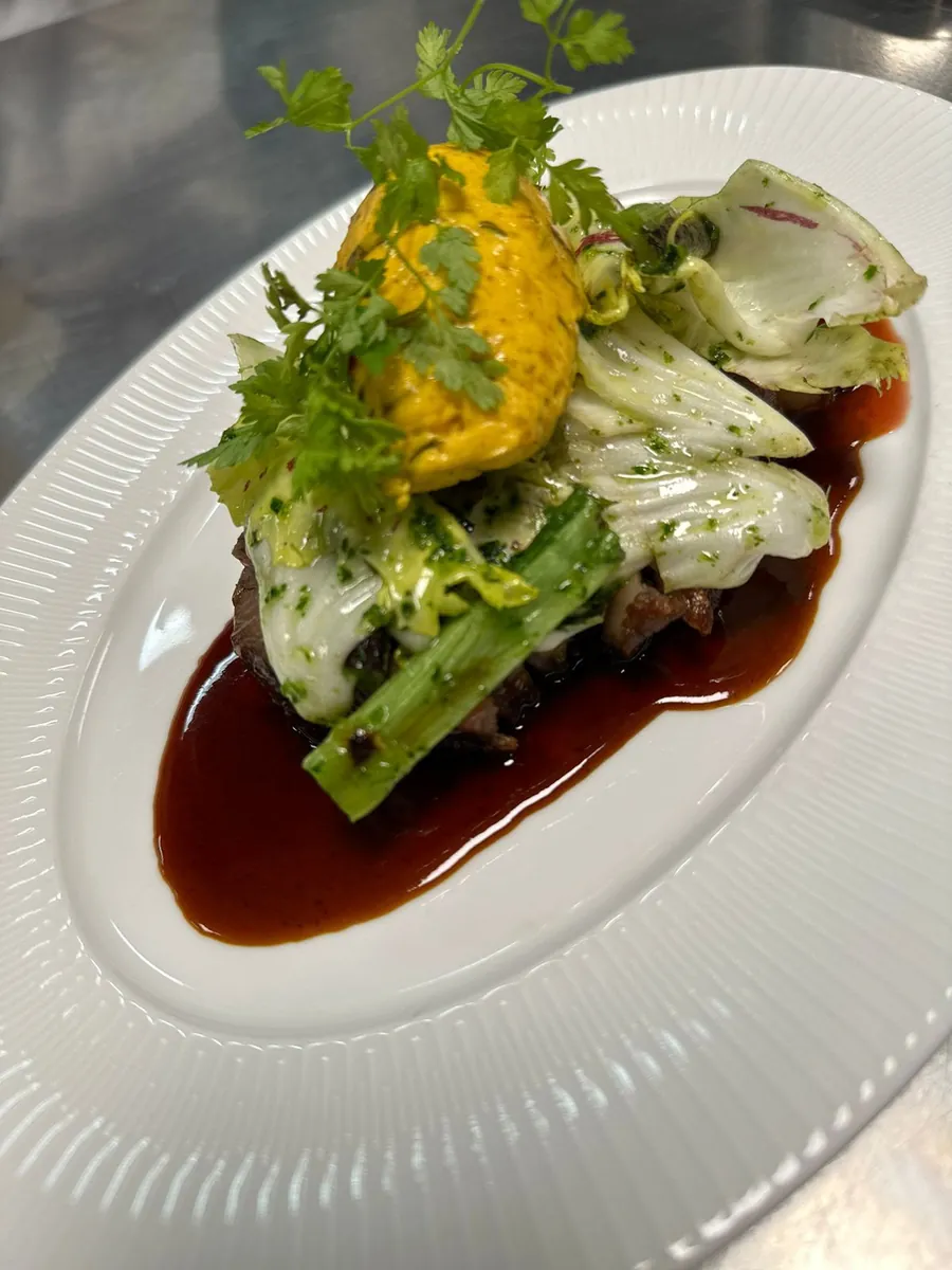 Artistically plated first course