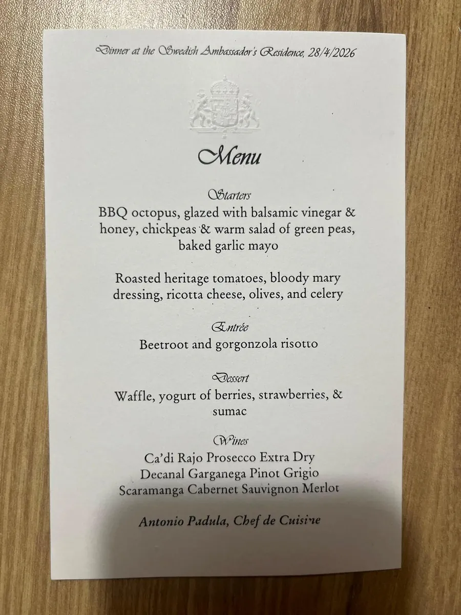 Printed bespoke menu card on the table